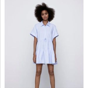Zara Tiered Oxford Dress Size Medium New With Tags
